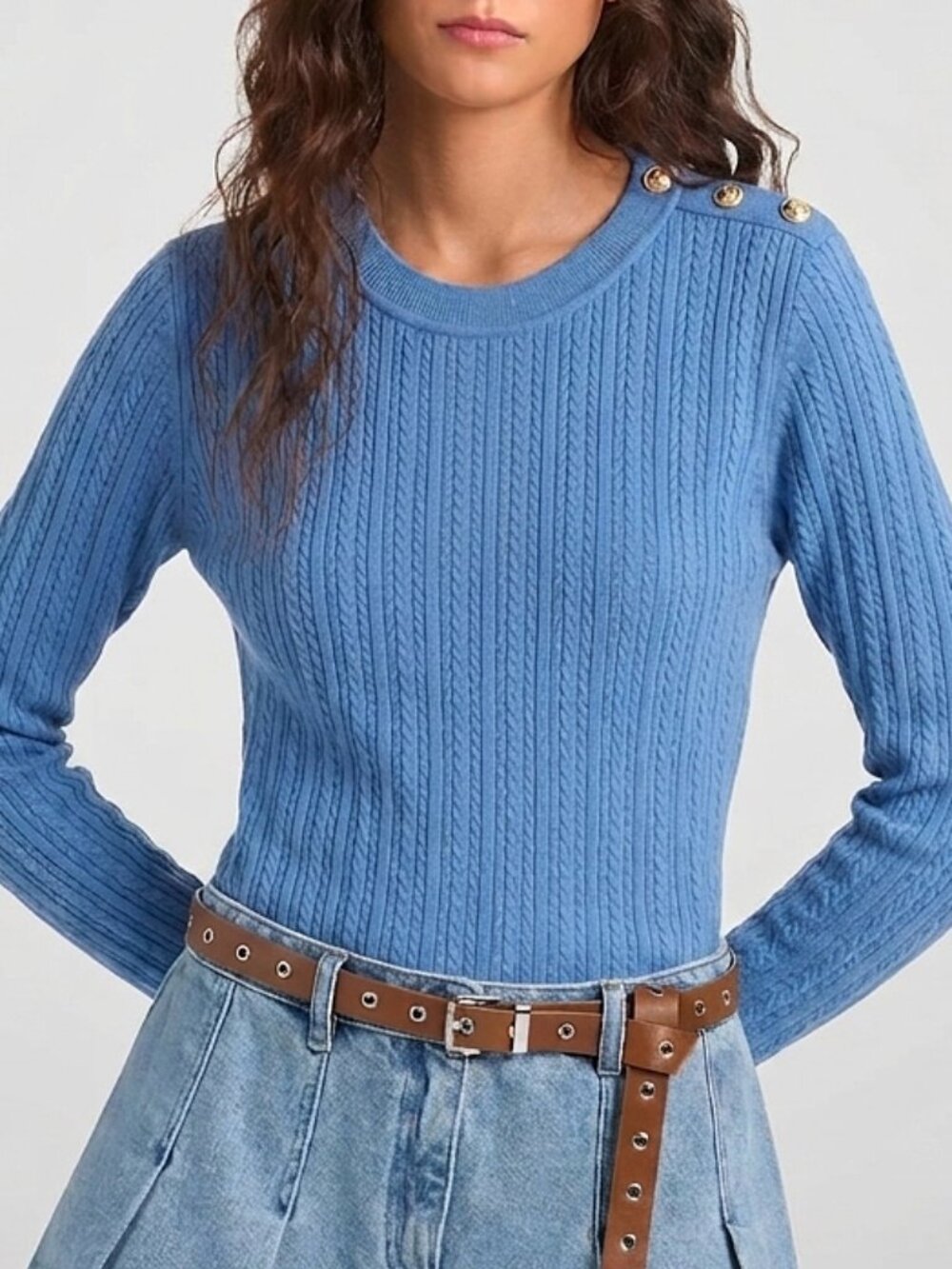 Michael Kors Cable Knit Crew Sweater Cropped Jumper Nautical Blueberry XL NWT